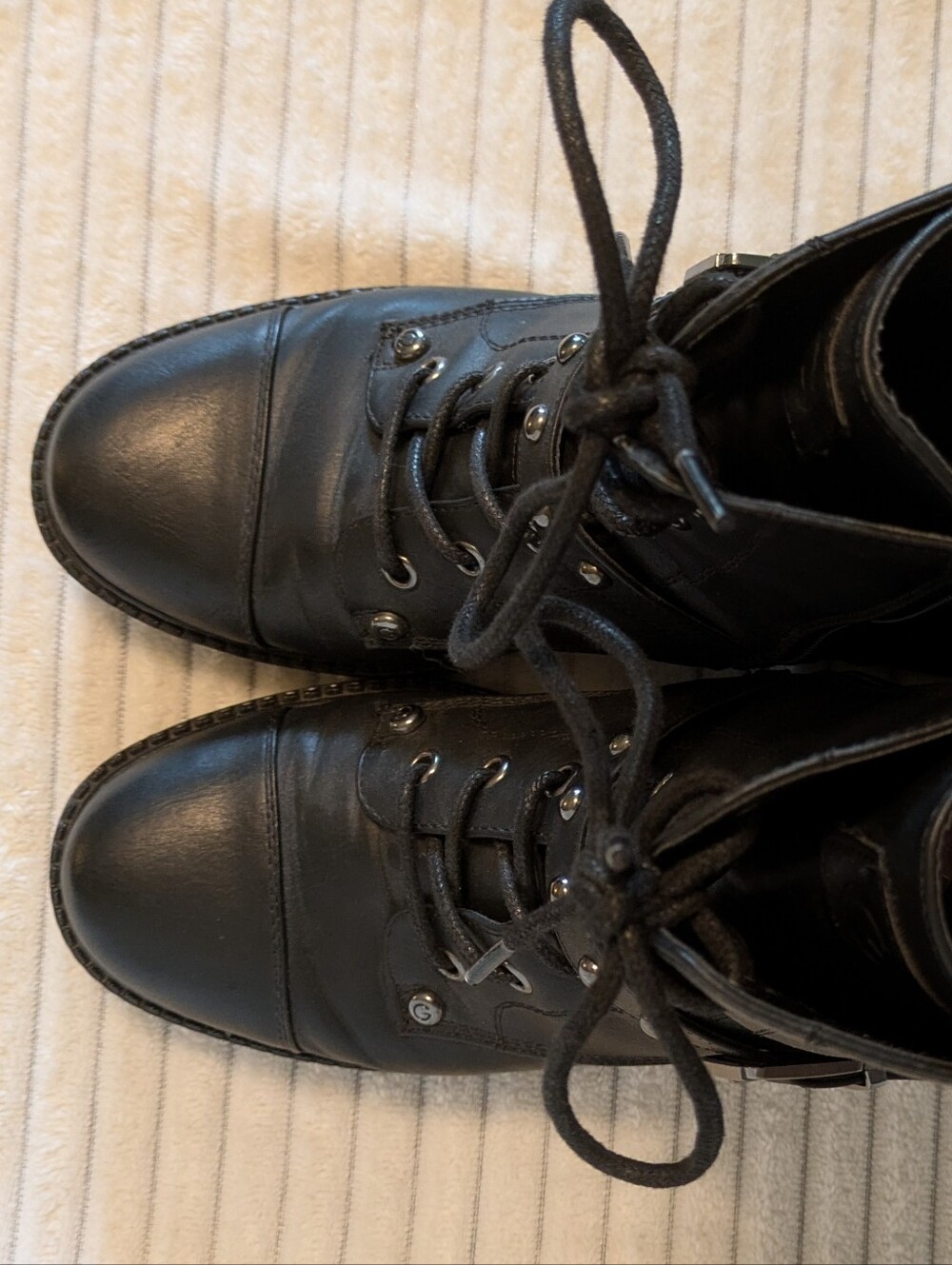 Guess Black Lace-Up Combat Boots with Buckle Detail - Picture 3 of 4